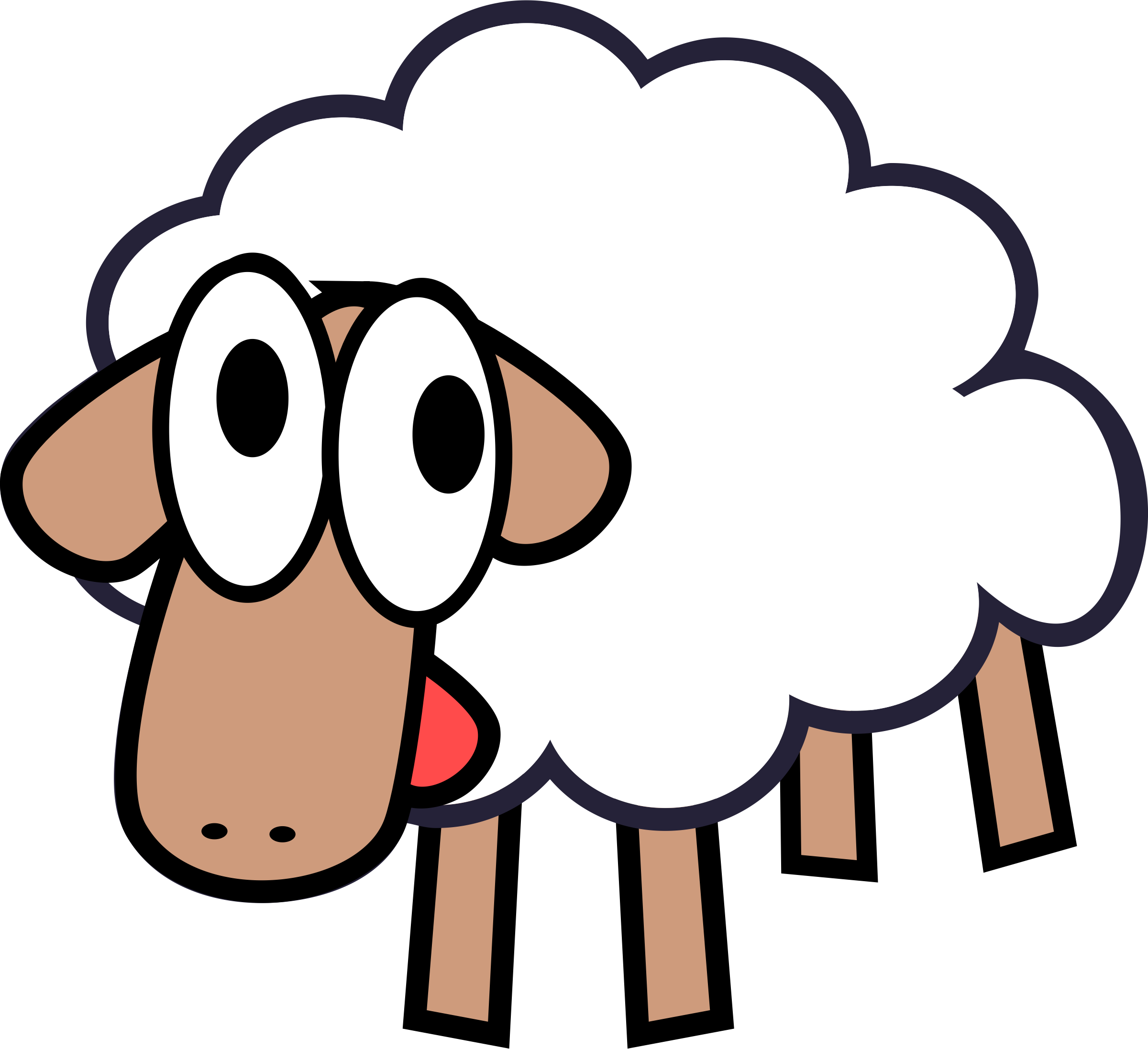 Clipart - White Stupid & Cute Cartoon Sheep