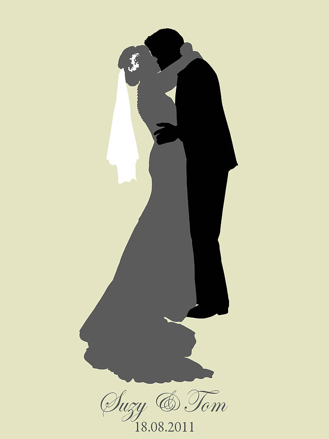personalised wedding silhouette print by cat's print shop ...
