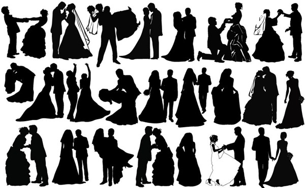 Creative wedding couple silhouette – vector graphics | My Free ...