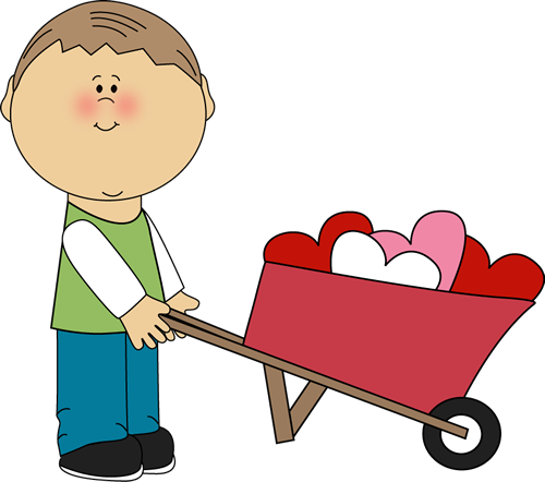 Boy Pushing Wheelbarrow of Hearts Clip Art - Boy Pushing ...