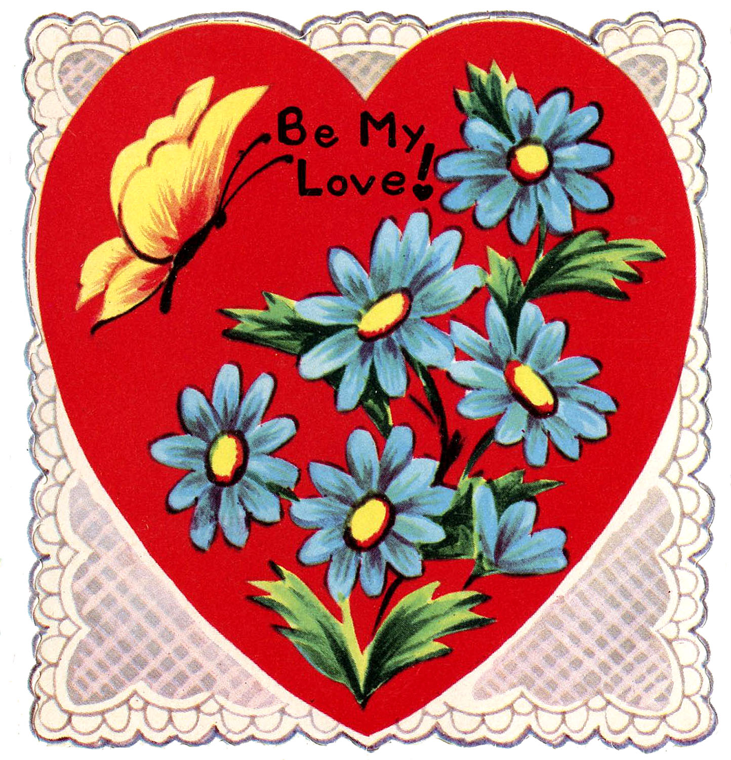Retro Image - Valentine - Lace, Heart, Butterfly - The Graphics Fairy