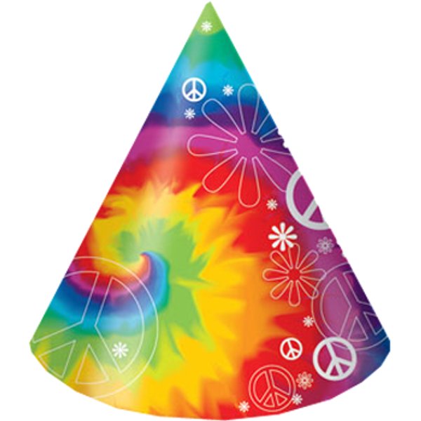 Retro Tie Dye Party Hats (8) at Birthday Direct