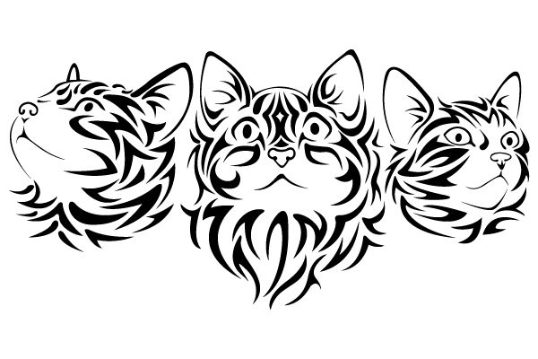 Pretty Tribal Cat Face Silhouettes Template, Stencil, Sjabloon ...