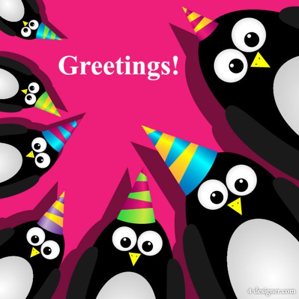 4-Designer | Cartoon birthday cards 02 Vector