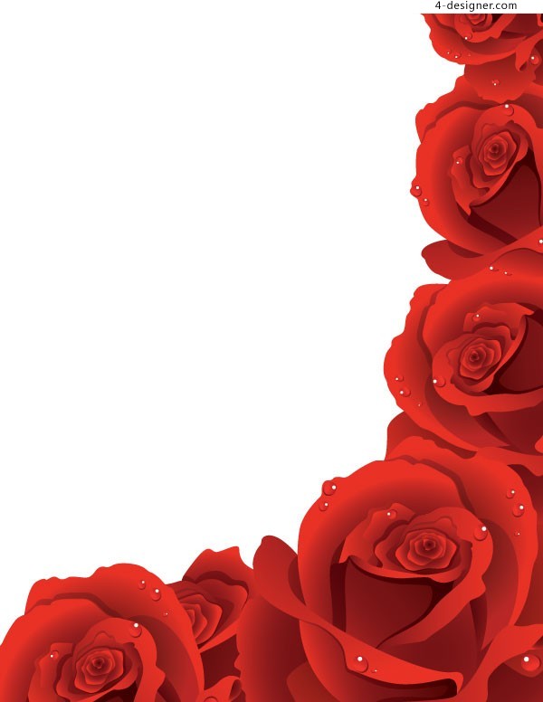 4-Designer | Beautifully realistic red rose border vector material