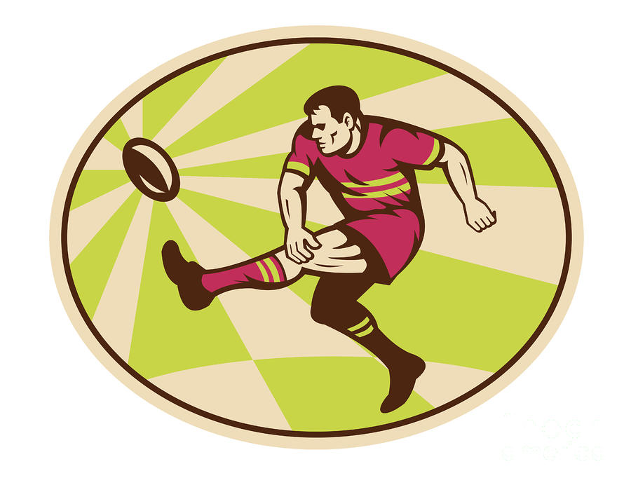 Rugby Player Kicking The Ball Retro by Aloysius Patrimonio - Rugby ...