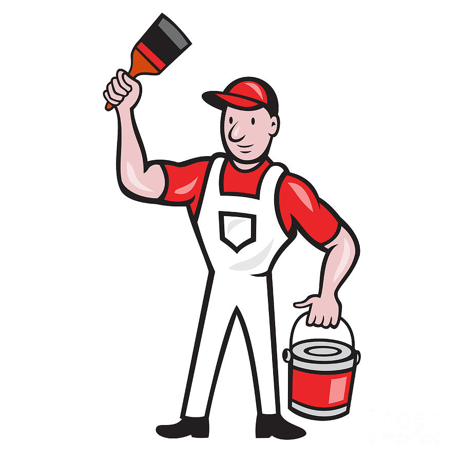 House Painter Holding Paint Can Paintbrush Cartoon by Aloysius ...