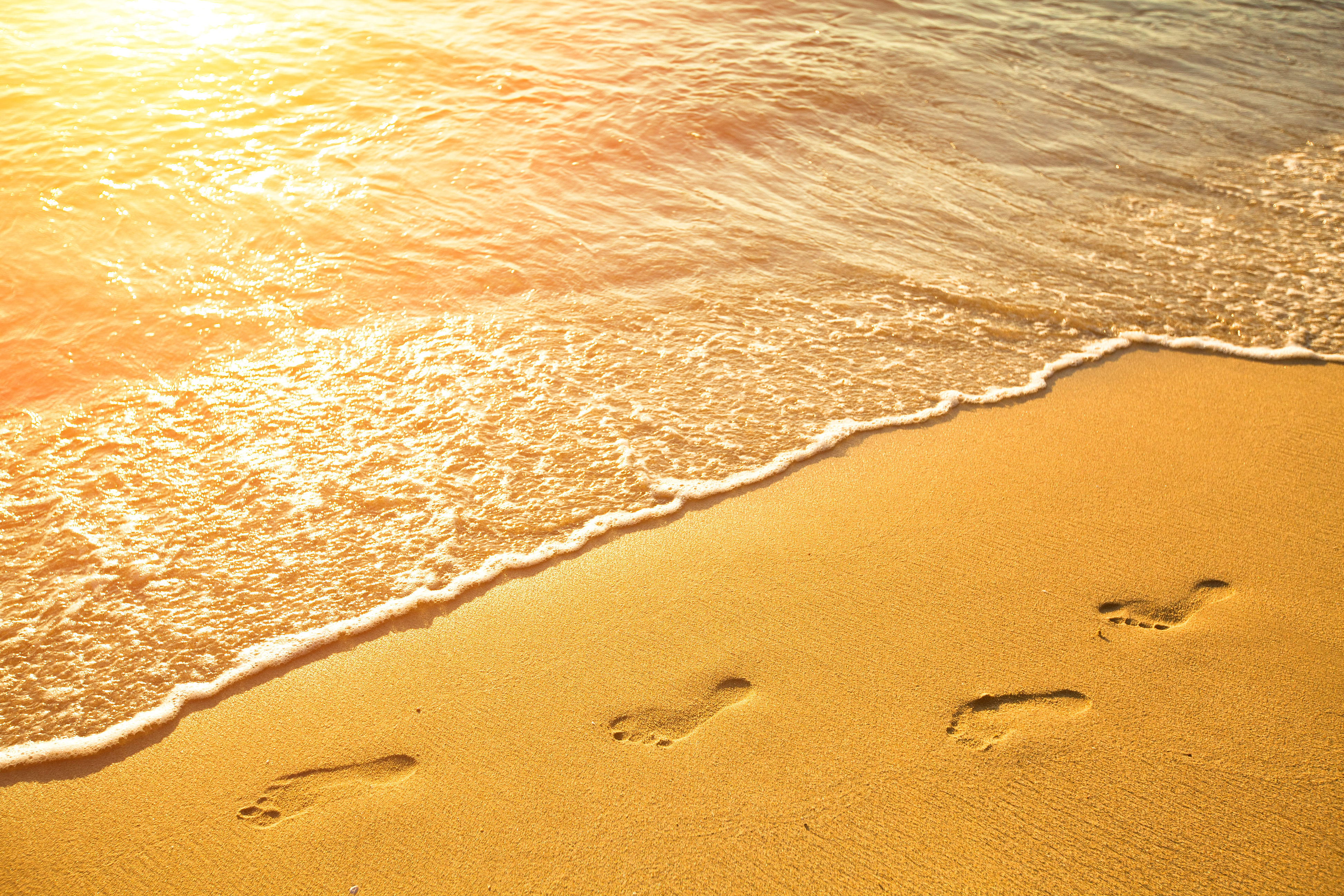 Footsteps on the beach by the sea in summer : North Carolina ...