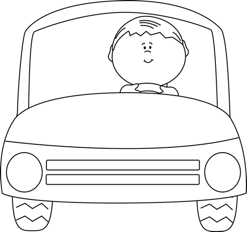 Black and White Kid Driving a Car Clip Art - Black and White Kid ...