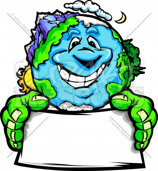 Environmental Clipart Graphic Vector Cartoon of Planet Earth with Sign