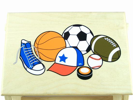 Wooden Flip Stool for Kids - Sports Design, Great for Boys Room Decor
