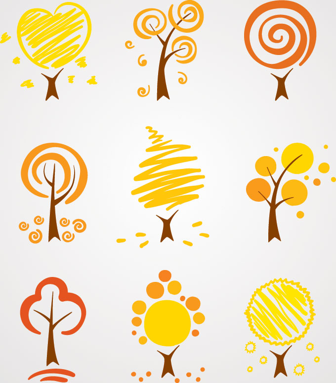 Vintage Season Trees Logos Set | Vector and Clipart
