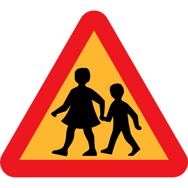 Clipart - children crossing road sign