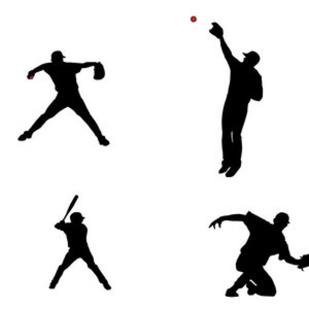 Baseball player silhouettes background vector set Vector | Free ...