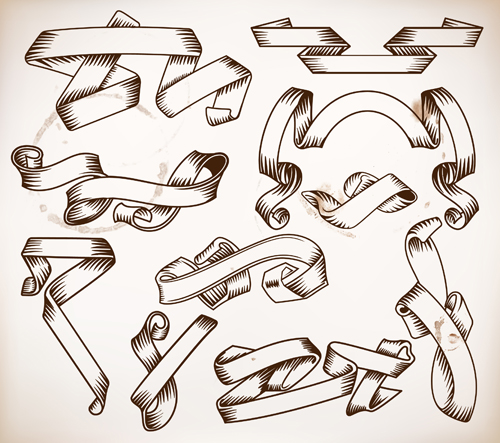 Blank hand drawn ribbon retro style vector - Vector Label free ...