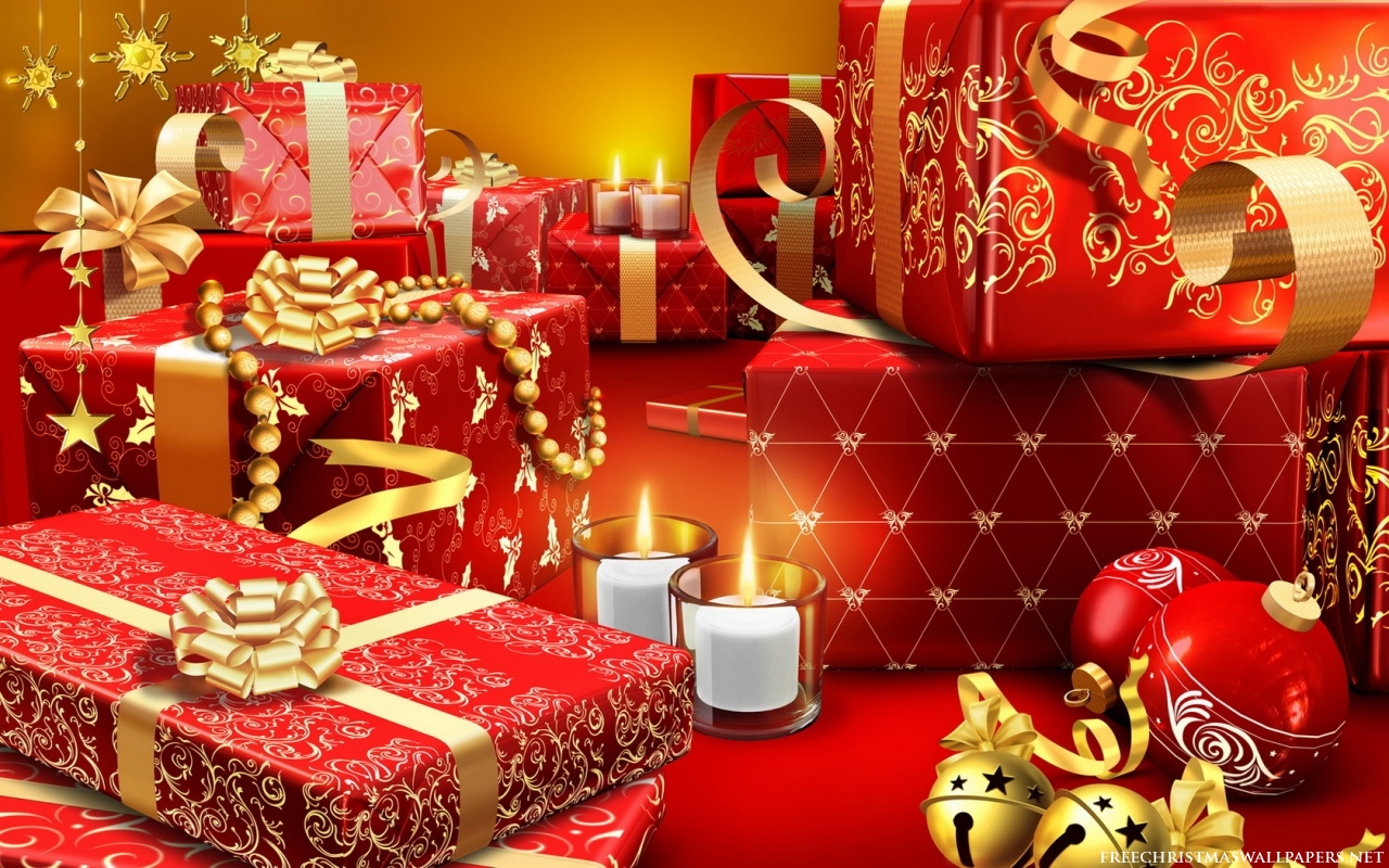 Red Fancy Xmas Gifts Wallpaper