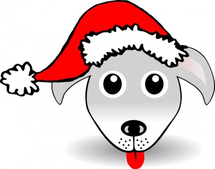 Funny Dog Face Grey Cartoon with Santa Claus hat | Vector Clip Art