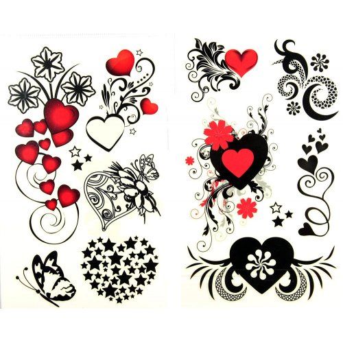 heart flower tattoo | ... waterproof red heart black star flower ...