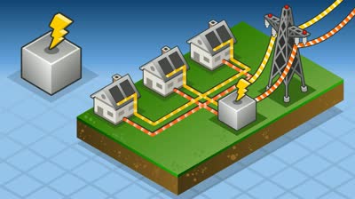 Detailed Animation Of A Isometric Houses With Solar Panels In ...