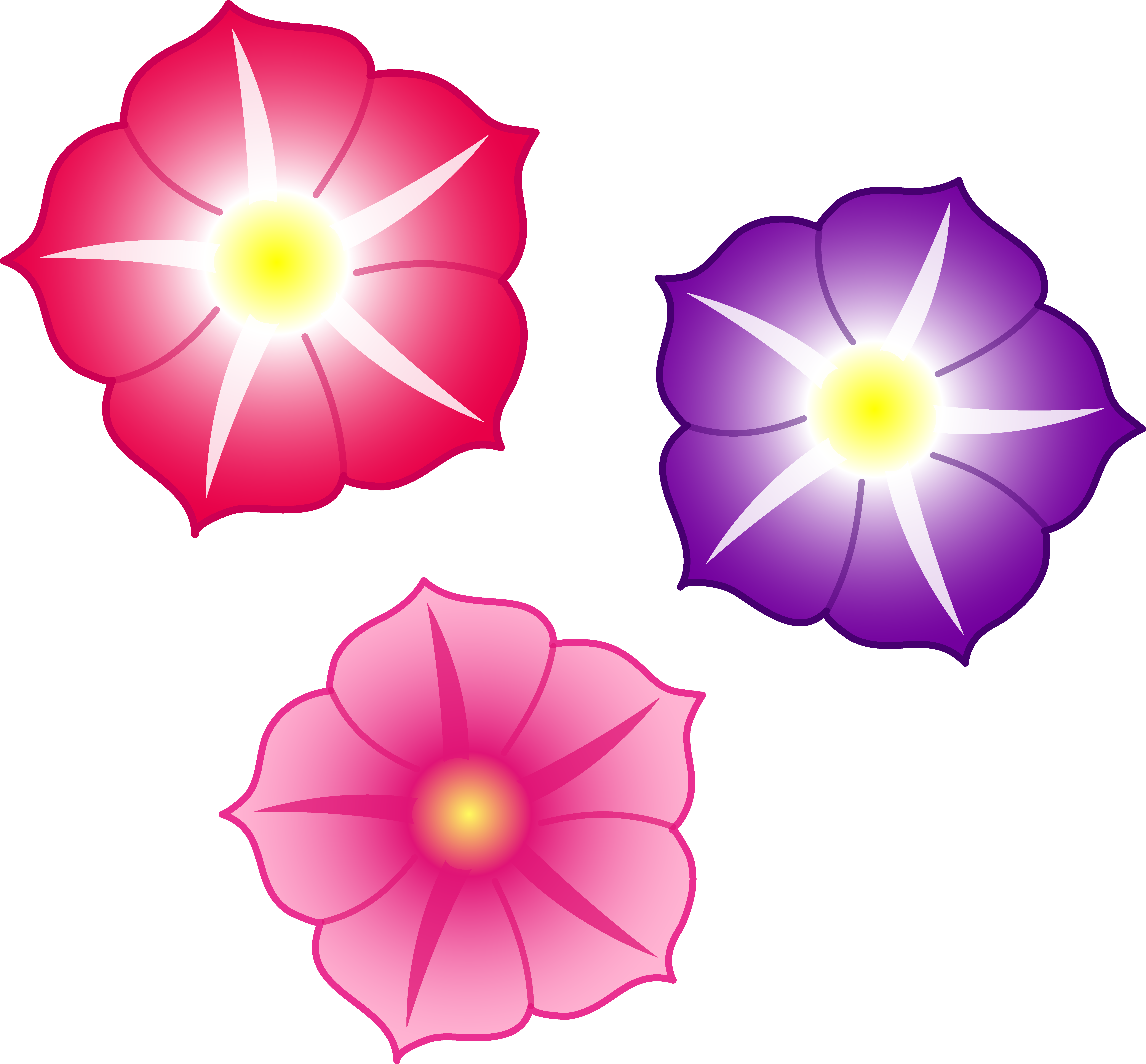 Three Colorful Petunia Flowers - Free Clip Art