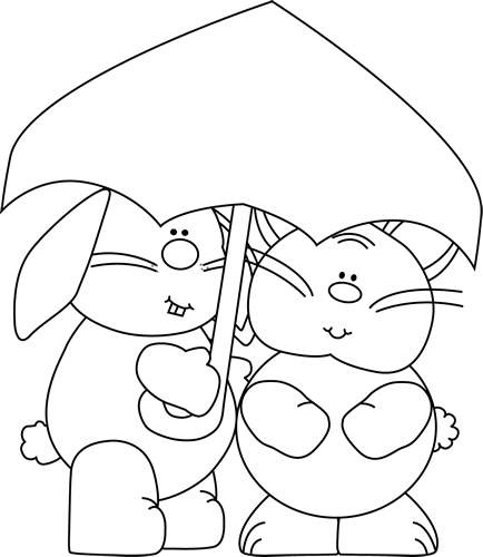 Black and White Bunnies Under an Umbrella Clip Art - Black and ...