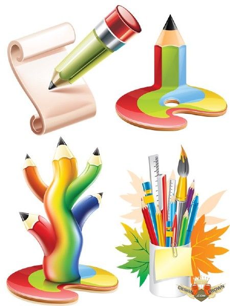 Creative colored pencils and school stationary png images