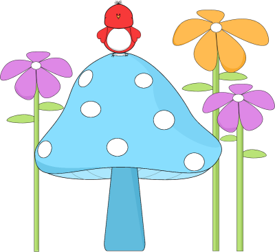 Mushroom with a Bird and Flowers Clip Art - Mushroom with a Bird ...