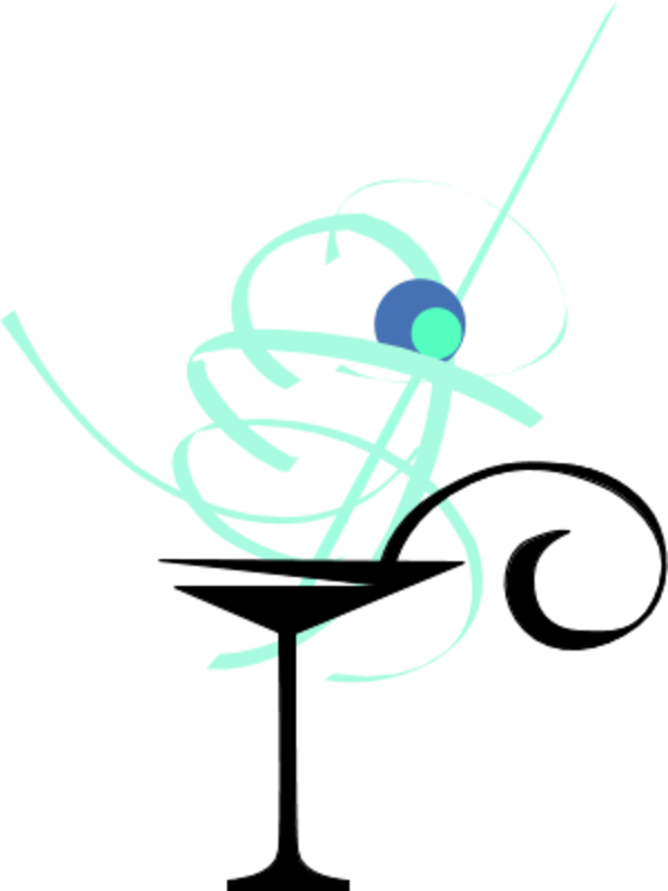 martini drink in a fancy glass with olive - vector Clip Art