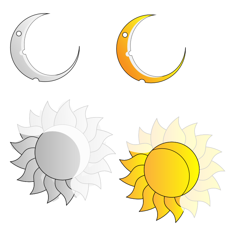 Clipart - Rays and Crescent Moon and Sun