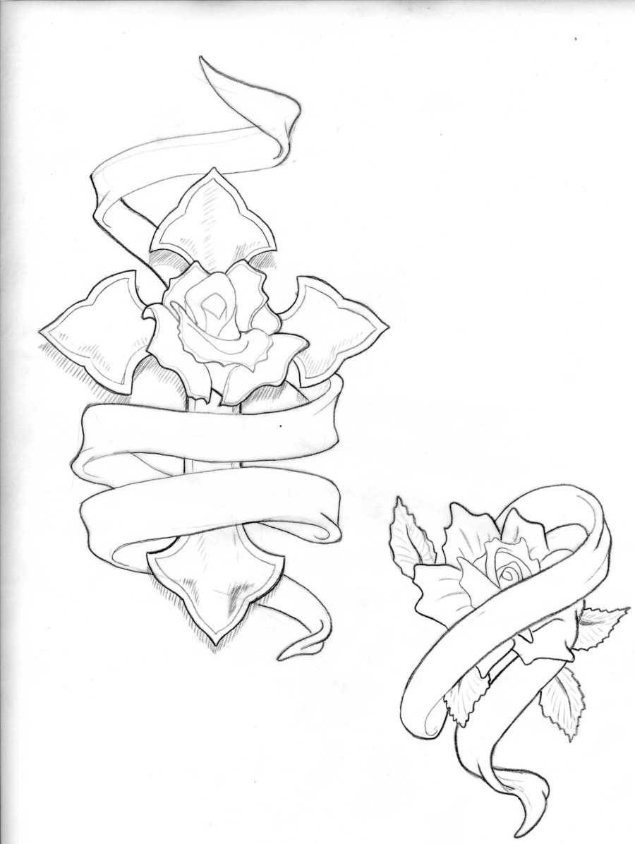 Rose Drawings With Ribbon images