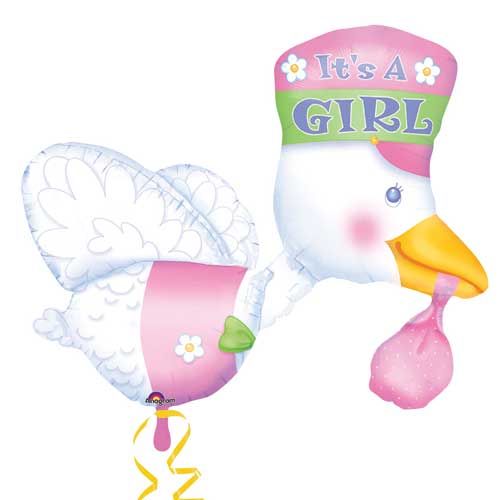 New Baby Balloons Bundle Of Joy Stork its a Girl - Balloon Salon ...