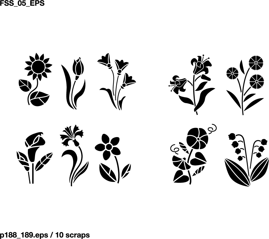 Various elements of vector silhouette flowers and trees 69 ...