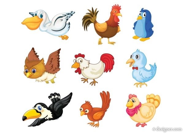 4-Designer | Cartoon cute bird 02 Vector