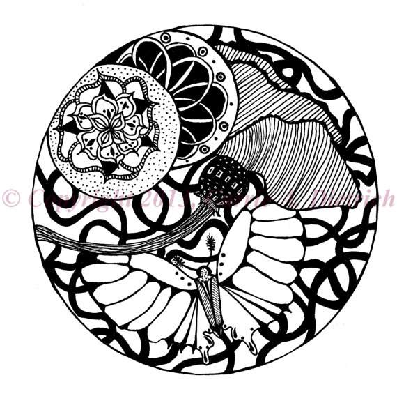 Original Black and White Art Flower Moth by CreationsByCarrieD