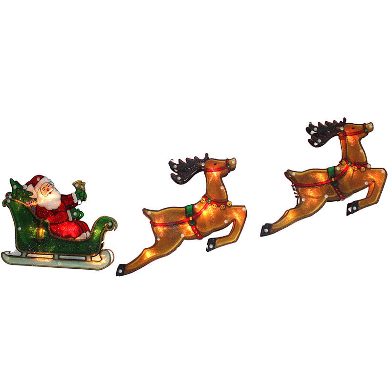 Santa In Sleigh x 2 Reindeer Silhouette