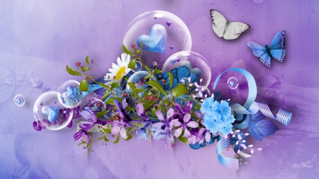 Flowers Hearts and Butterflies - Flowers & Nature Background ...