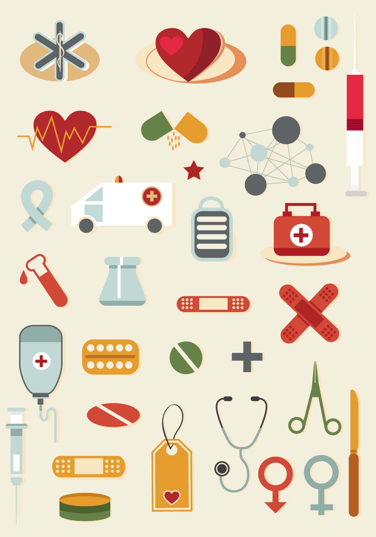 Cartoon medical elements set vector | CGIspread | Free download