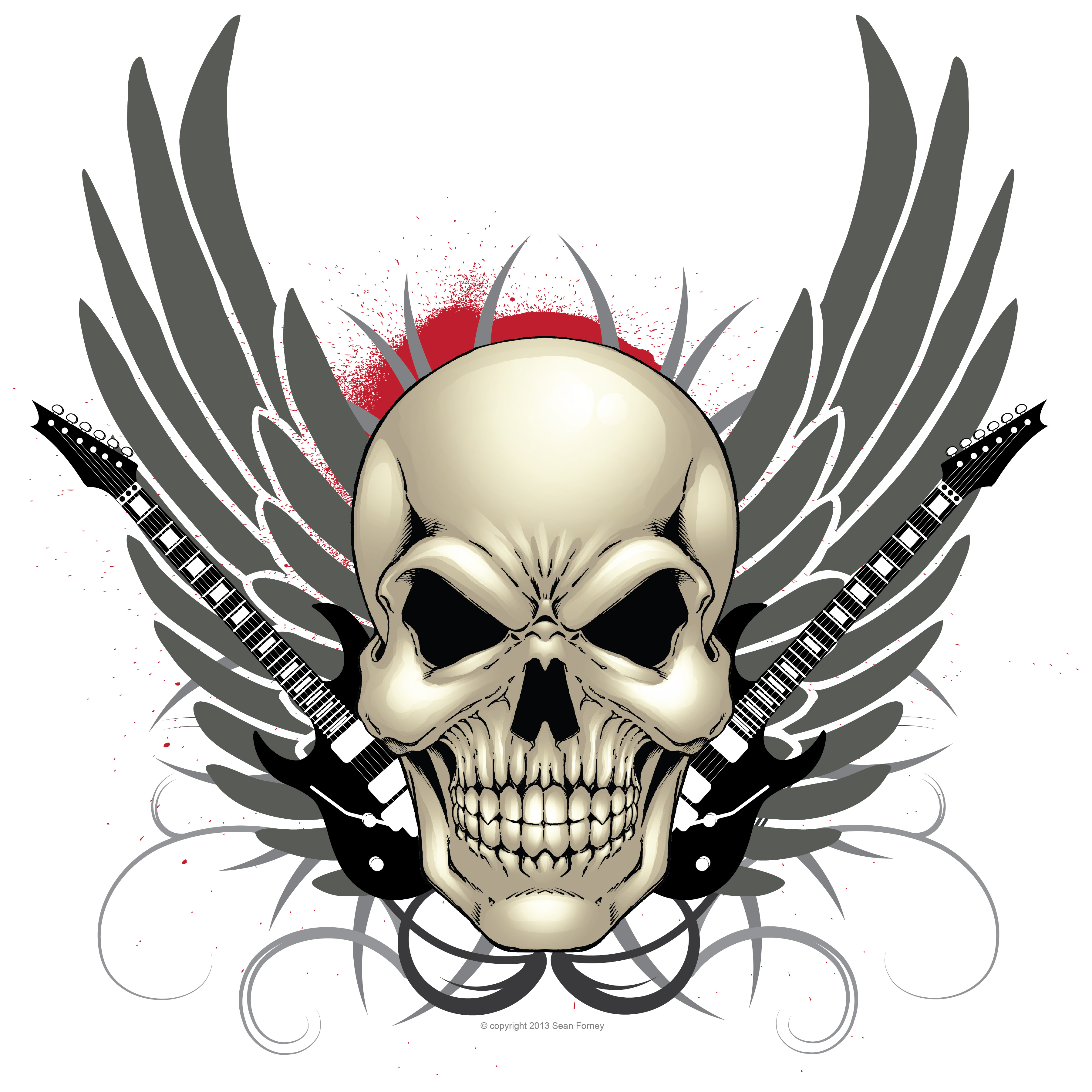 Skull, guitar, and wings design print · Sean Forney · Online Store ...