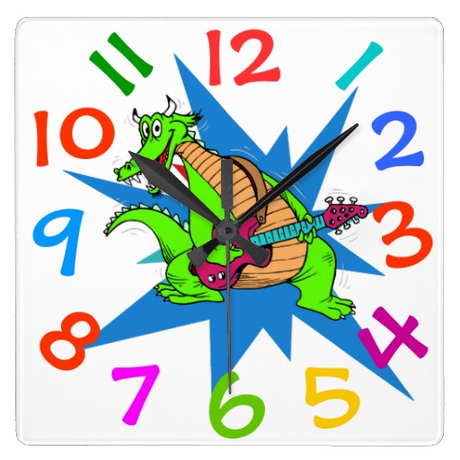 Cute Dinasour Playing Guitar Kids Room Wall Clock | Zazzle