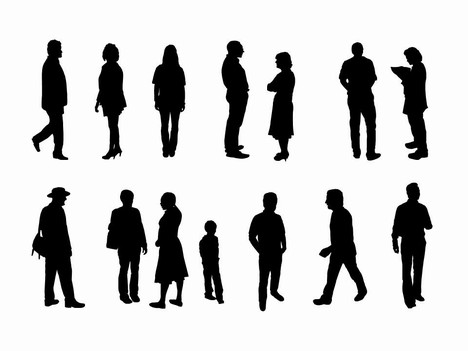 Full length people silhouette outlines PowerPoint Template