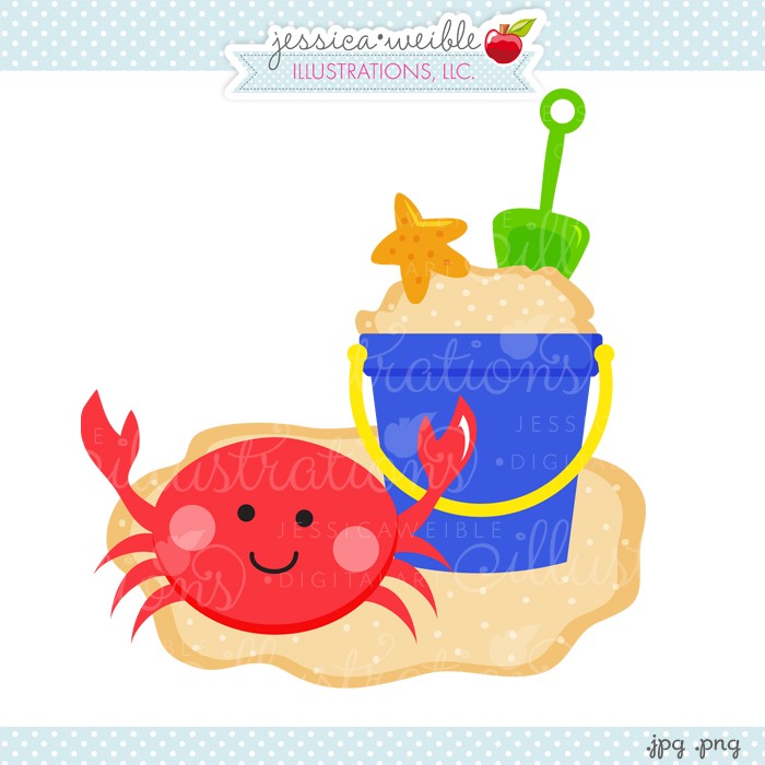 Beach Bucket Crab Clipart - JW Illustrations