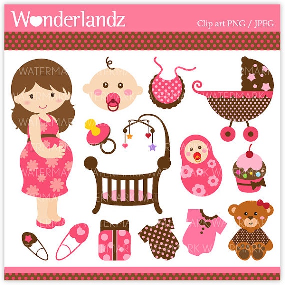 Cute Pink Baby Shower digital clip art | Fiestas | Pinterest