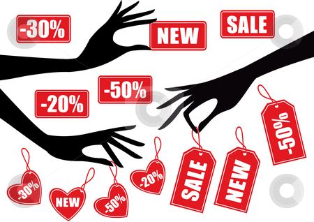 Hands with sale signs stock vector