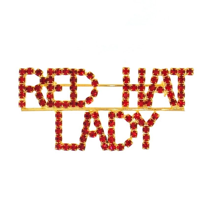 Red Hat Lady Words Brooch