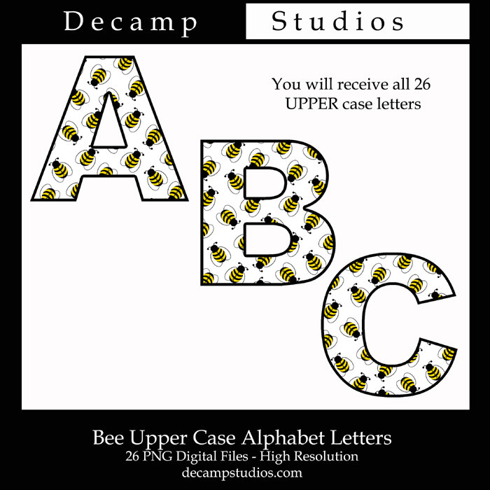 BEE ALPHABET LETTER Digital Clip Art Graphics by decampstudios