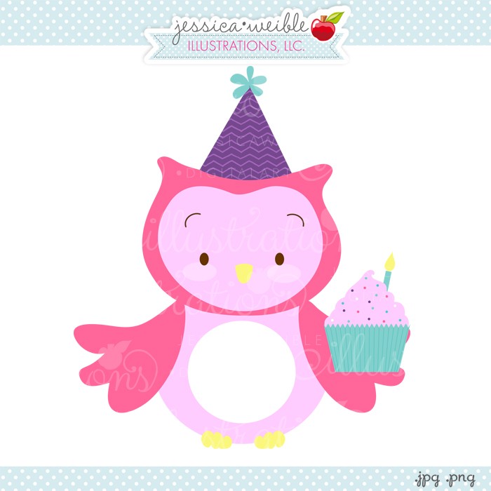 Birthday Cupcake Owl Clipart - JW Illustrations