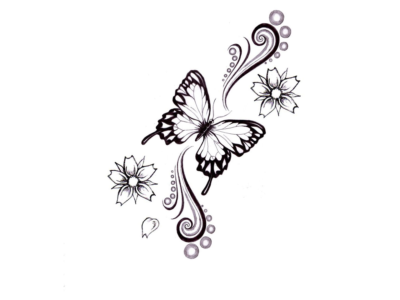 Butterfly & Flowers Tattoo Design | Tattoobite.com