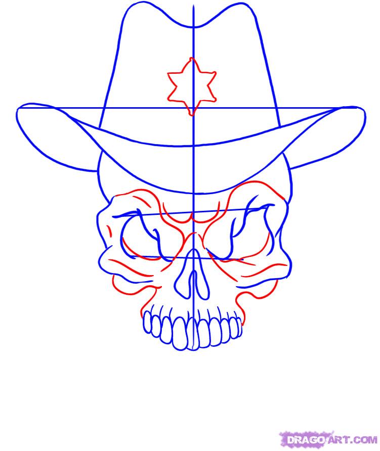 How to Draw a Sheriff Skull, Step by Step, Skulls, Pop Culture ...