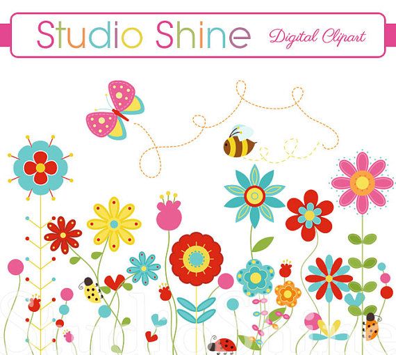 Flower Clipart - Happiness Blooms - Cute flower ladybug butterfly ...