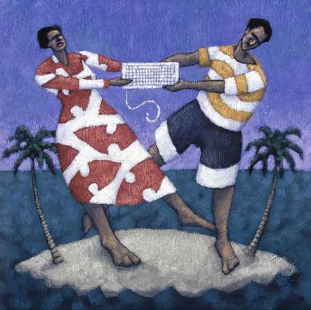 Stock Illustration - Two People Fighting For Keyboard